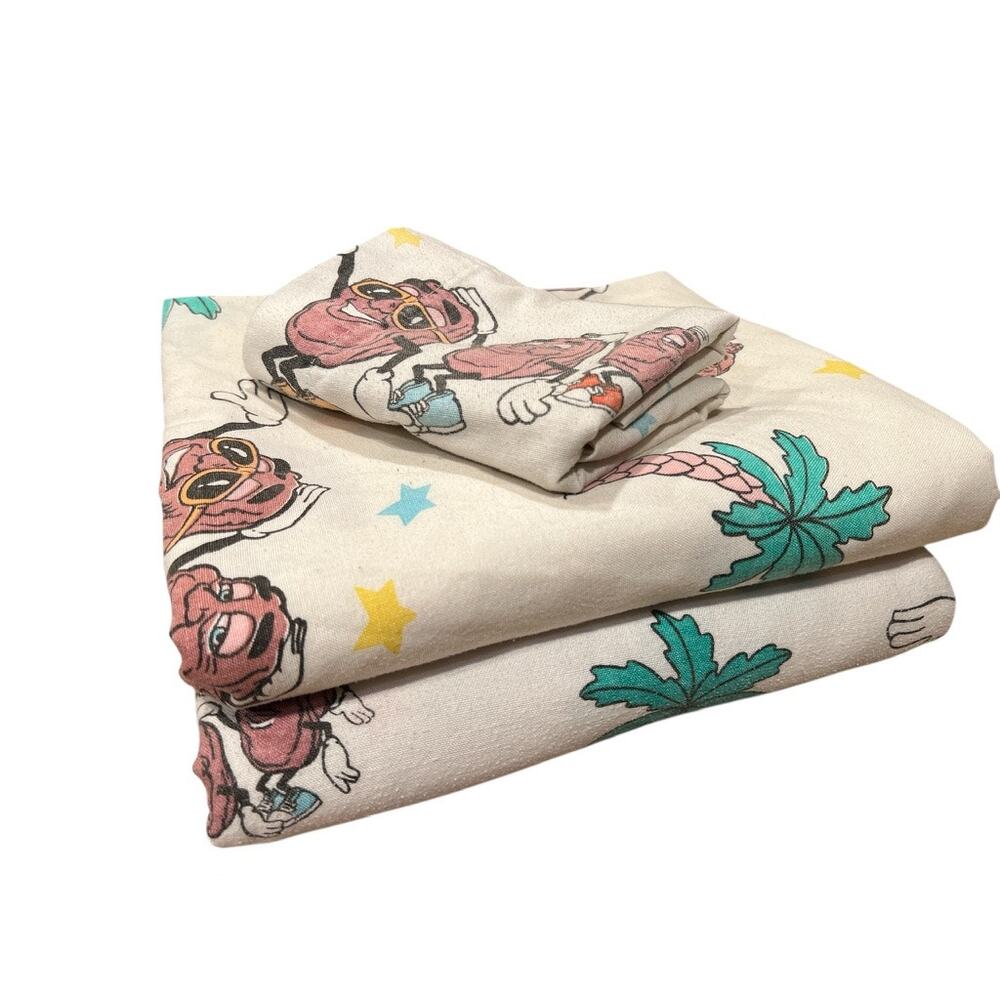 Vintage 80s California Raisins Twin Sheet Set Sears Nostalgic Refashion Kidcore